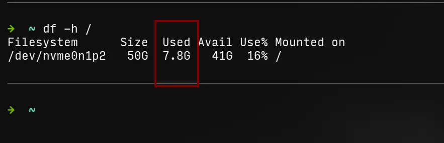 size of root (df output).